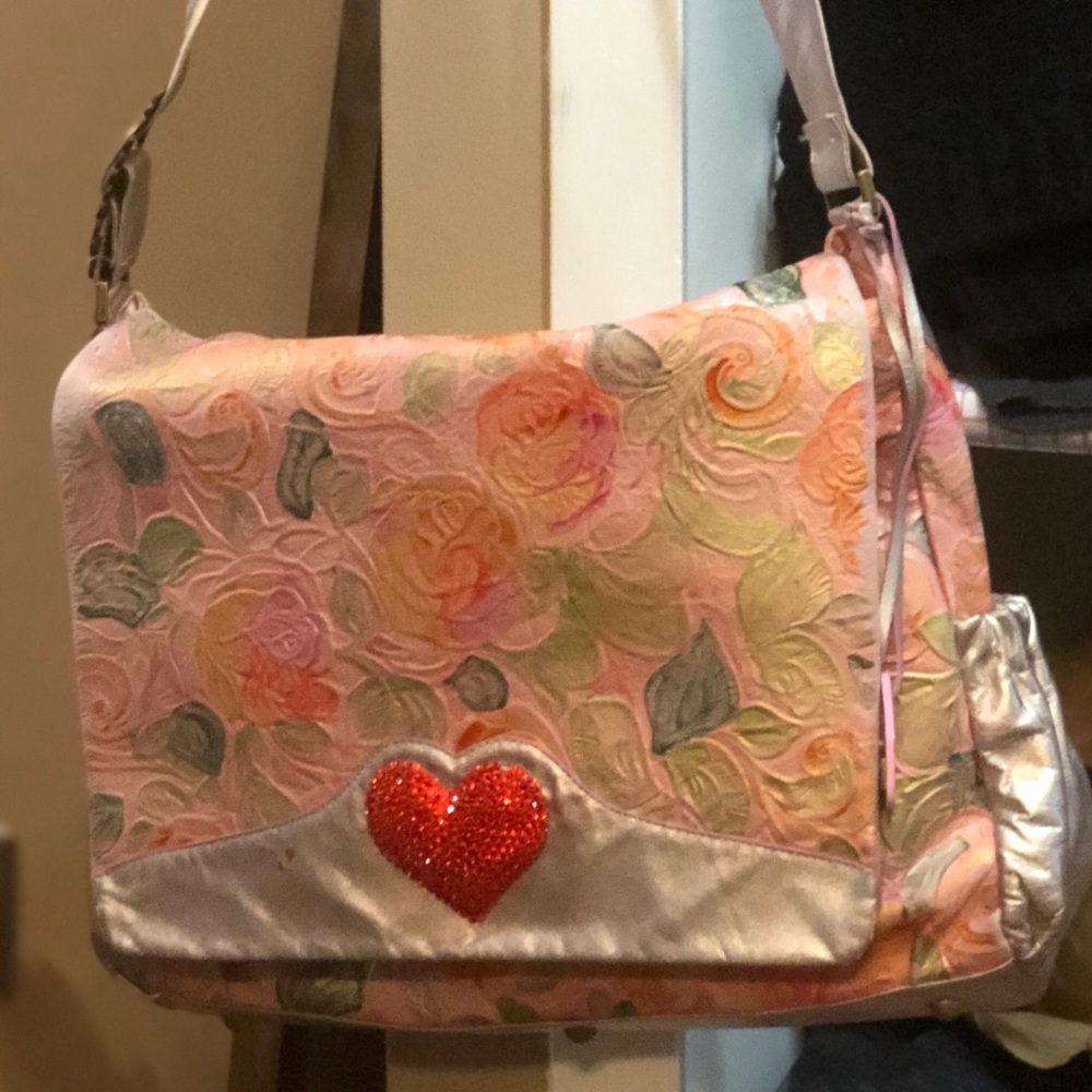 Bridget Shuster Large Leather Flowered Diaper Bag